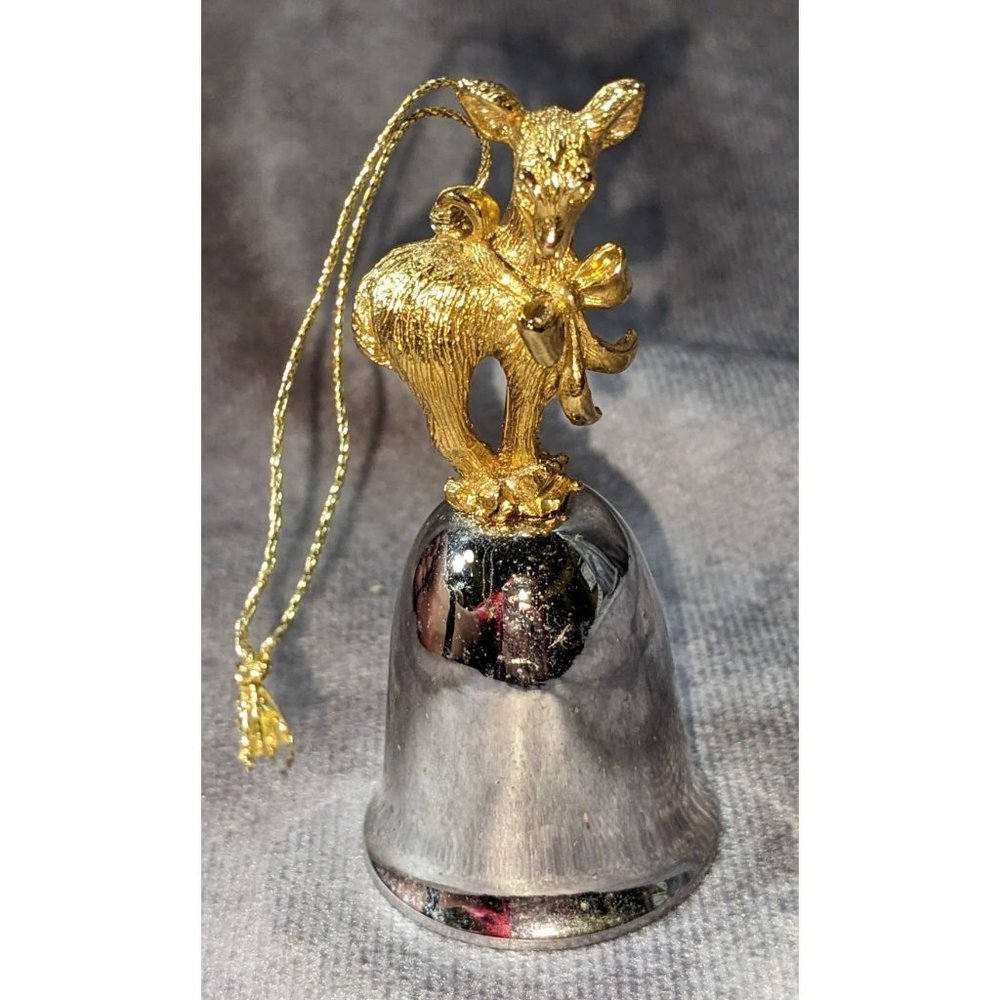 Silver And Gold Reindeer Holiday Bell Ornament - Picture 1 of 3